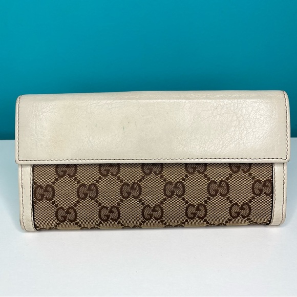 Gucci GG Monogram Cream Canvas & Leather Bifold Long Wallet - Picture 2 of 16